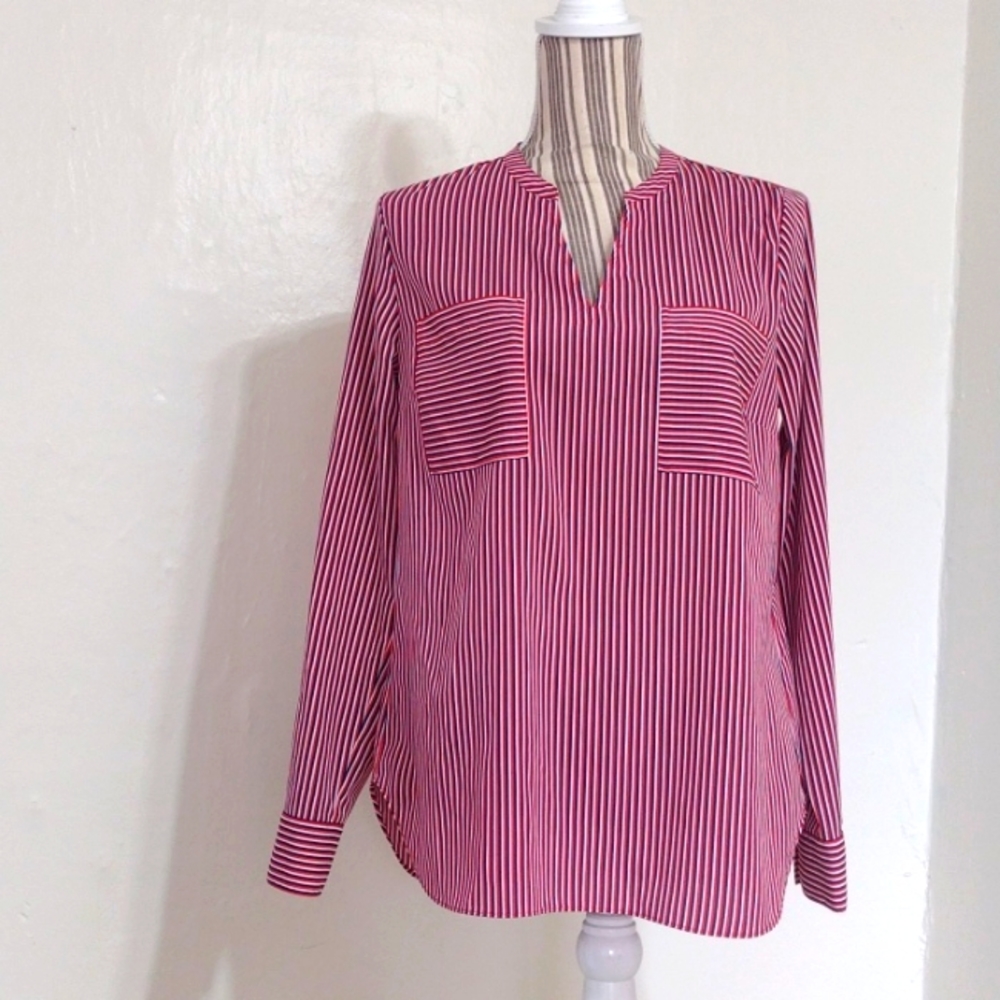 Cabi Red White & Blue Striped Long Sleeve Blouse Size S NEW